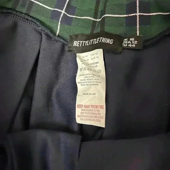 Pretty Little Thing PLT Green Check Tennis Side Split Mini Skirt 12 - Picture 6 of 6